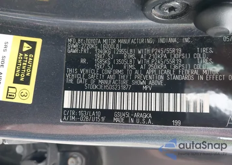2013 Toyota Highlander Limited V6 from USA, damaged, VIN 5TDDK3EH5DS231877